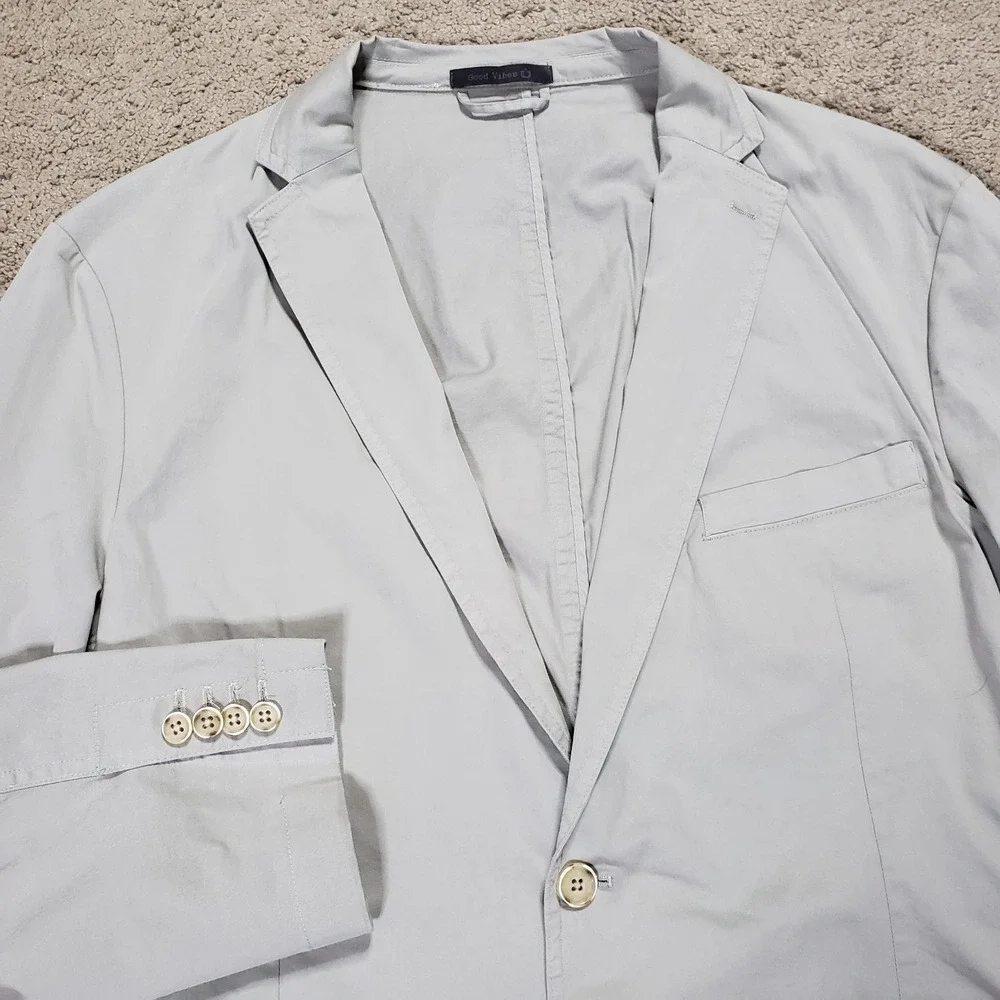 C-LAB NYC Mens 46L Blazer Garment Dyed Stretch Cotton Unlined Gray Lightweight